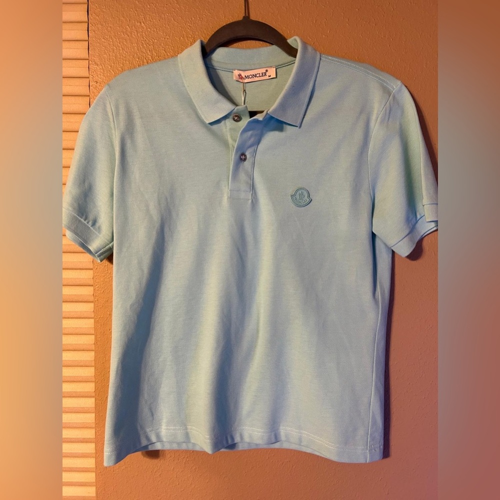 Moncler light blue short-sleeve cotton polo shirt